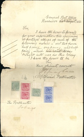 Stamp of Barbados Printed postal notice for the 1882 1/2d, 1d and 2 