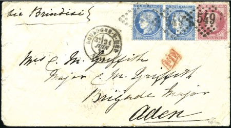 Stamp of France 1872 Enveloppe avec 80c Lauré +25c Cérès en paire