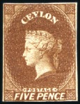 Stamp of Ceylon 1857-59 5d Chestnut mint part og, clear margins, c