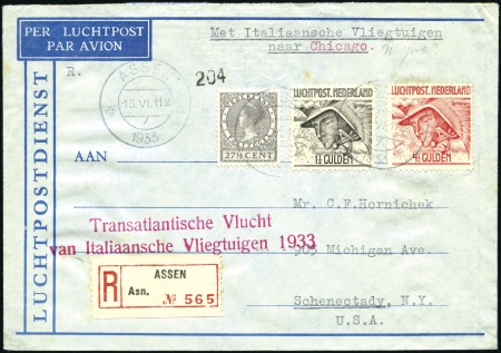 Stamp of Netherlands 1933 (18 June) Registered airmail cover franked by