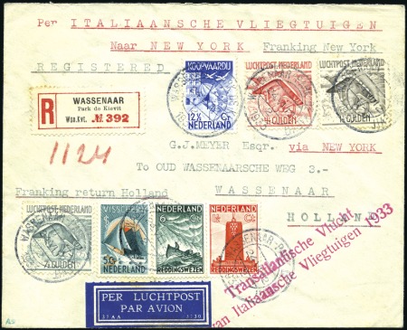 Stamp of Netherlands 1933 (24 June) Registered airmail cover franked by