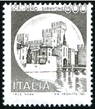 Stamp of Italy 1980 600L "Castelli" with missing green, mnh, fine