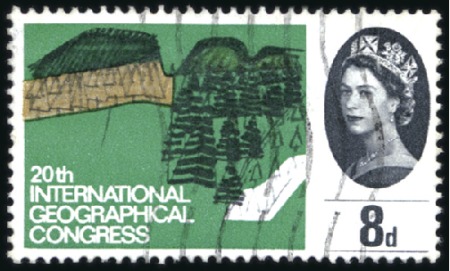 Stamp of Great Britain » Queen Elizabeth II 1964 Geographical Congress 8d with MISSING EMERALD