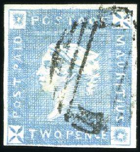 Stamp of Mauritius » 1859 Lapirot Issue » Early Impressions (SG 36-37) 1859 Lapirot 2d deep blue early impression, pos.6,