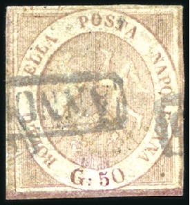 Stamp of Italian States » Naples 1858 50gr Red-Brown, very close to fine margins, w