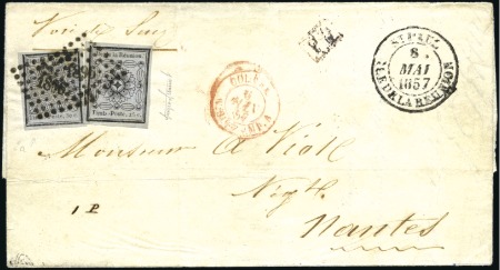 Stamp of Colonies françaises » Réunion 1852 Yv. 1 +2a sur lettre de St Paul 8 mai 1857 po