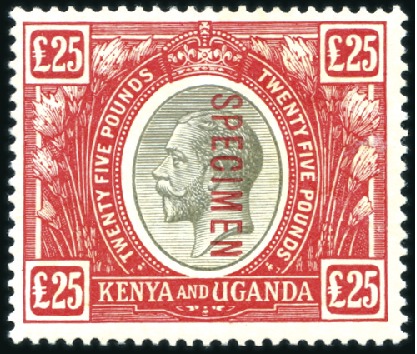 Stamp of Kenya, Uganda and Tanganyika » Kenya, Uganda and Tanganyika 1922-27 Wmk Script CA £25 black and red, on chalk-