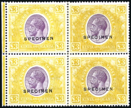 Stamp of Kenya, Uganda and Tanganyika » Kenya, Uganda and Tanganyika 1922-27 Wmk Script CA £3 purple and yellow, on cha