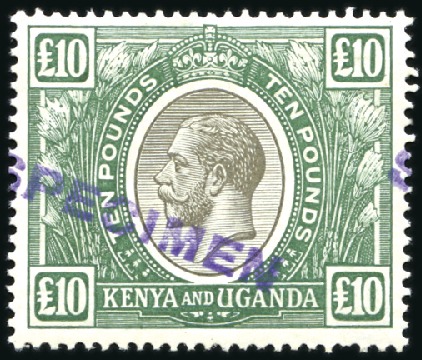 Stamp of Kenya, Uganda and Tanganyika » Kenya, Uganda and Tanganyika 1922-27 Wmk Script CA £10 black and green, on chal