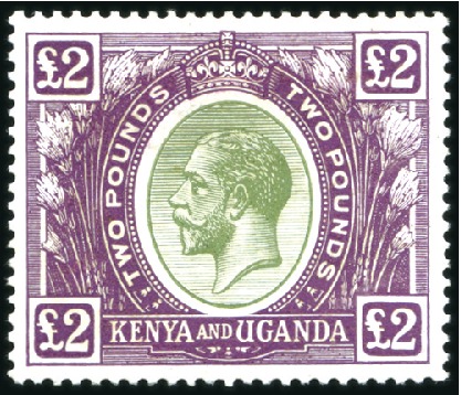 Stamp of Kenya, Uganda and Tanganyika » Kenya, Uganda and Tanganyika 1922-27 Wmk Script CA £2 green and purple, on chal