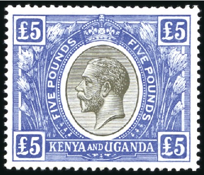 Stamp of Kenya, Uganda and Tanganyika » Kenya, Uganda and Tanganyika 1922-27 Wmk Script CA £5 black and blue, on chalk-