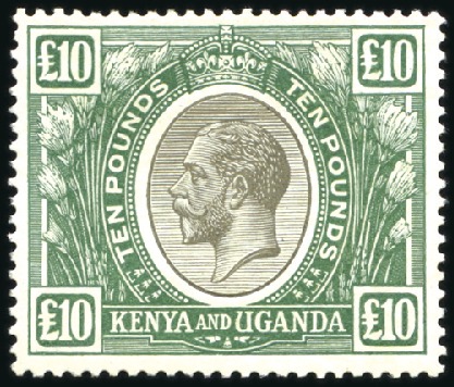 Stamp of Kenya, Uganda and Tanganyika » Kenya, Uganda and Tanganyika 1922-27 Wmk Script CA £10 black and green, on chal