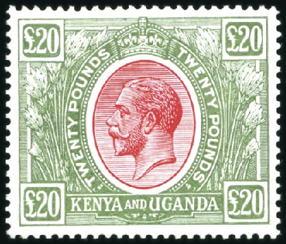 Stamp of Kenya, Uganda and Tanganyika » Kenya, Uganda and Tanganyika 1922-27 Script CA £20 red and green, on chalk-surf