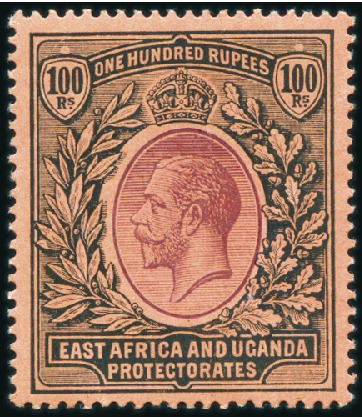 Stamp of Kenya, Uganda and Tanganyika » Kenya, Uganda and Tanganyika 1912-21 Wmk Multiple Crown CA 100r purple and blac