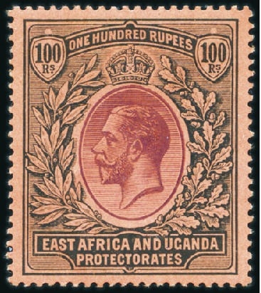 Stamp of Kenya, Uganda and Tanganyika » Kenya, Uganda and Tanganyika 1912-21 Wmk Multiple Crown CA 100r purple and blac