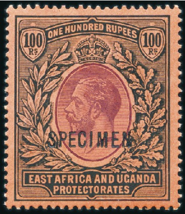 Stamp of Kenya, Uganda and Tanganyika » Kenya, Uganda and Tanganyika 1912-21 Wmk Multiple Crown CA 100r purple and blac
