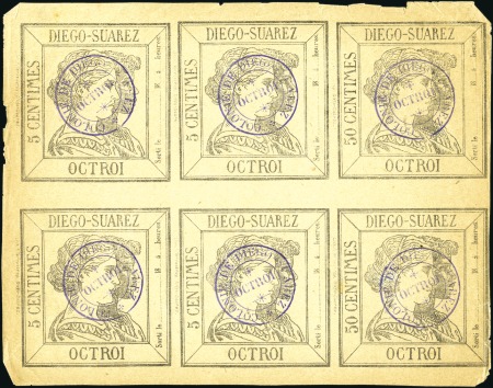 Stamp of Colonies françaises » Diégo-Suarez Timbre d'octroi à 5c en bloc de six avec cachet vi