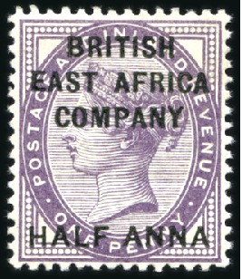 Stamp of Kenya, Uganda and Tanganyika » British East Africa 1890 Surcharges: 1/2a on on 1d deep purple, mint, 