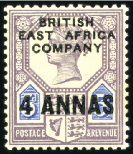 Stamp of Kenya, Uganda and Tanganyika » British East Africa 1890 Surcharges: 4a on on 5d dull purple and blue,