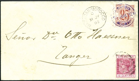Stamp of Colonies françaises » Maroc 1892 Env. de Marrakech pour Tanger avec afft mixte