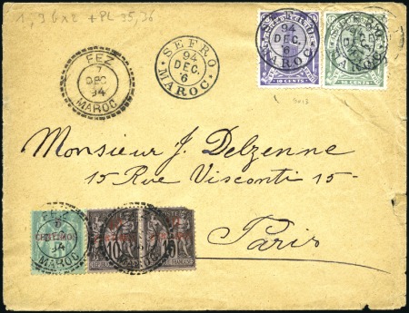 Stamp of Colonies françaises » Maroc 1894 Env. de Sefrou pour Paris avec afft mixte Pos