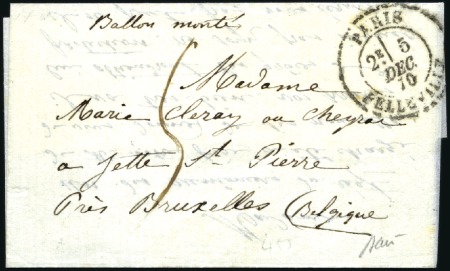 Stamp of France » Guerre de 1870-1871 1870 ballon monté de Belleville 5.12.70 pour la Be