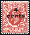 Stamp of Kenya, Uganda and Tanganyika » Kenya, Uganda and Tanganyika 1919 Surcharges: 4c on 6c scarlet, mint selection 