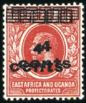 Stamp of Kenya, Uganda and Tanganyika » Kenya, Uganda and Tanganyika 1919 Surcharges: 4c on 6c scarlet, mint selection 
