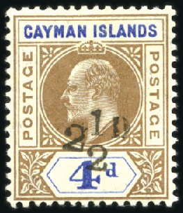 Stamp of Cayman Islands 1908 Provisional 2 1/2d on 4d brown and blue, mint
