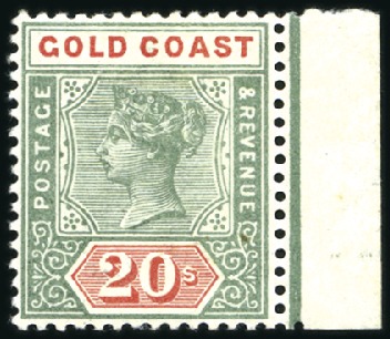 Stamp of Gold Coast 1889-94 20s Green & Red right marginal, mint, very