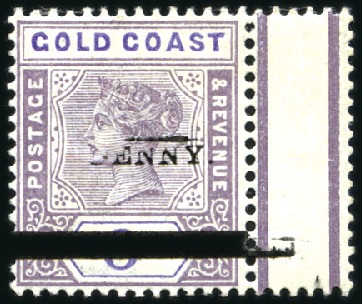 Stamp of Gold Coast 1889 1s on 6d Dull Mauve & Violet with variety "ON