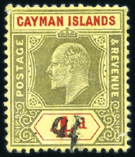 Stamp of Cayman Islands 1908 Provisional Unissued Revenue 1d on 4d black &