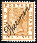 Stamp of Gold Coast 1884-91 1/2d, 1d, 2d and 6d with manuscript "Speci