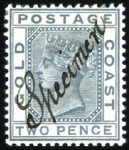 Stamp of Gold Coast 1884-91 1/2d, 1d, 2d and 6d with manuscript "Speci