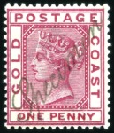 Stamp of Gold Coast 1884-91 1/2d, 1d, 2d and 6d with manuscript "Speci