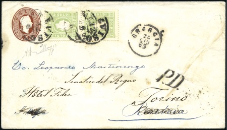 Stamp of Italian States » Lombardy Venetia 1861 10c Brown small-format entire uprated with we