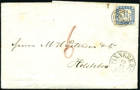 Stamp of German States » Schleswig-Holstein 1864 1 1/4S blue on rose, tied by Danish "129" tar