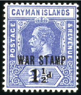 Stamp of Cayman Islands 1917 War Tax 1 1/2d on 2 1/2d blue, type 16, mint,