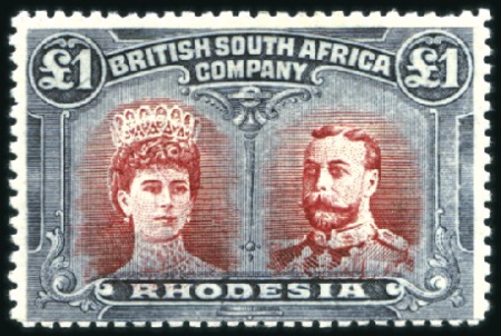 Stamp of Rhodesia 1910-13 Double Head £1 carmine-red and bluish blac