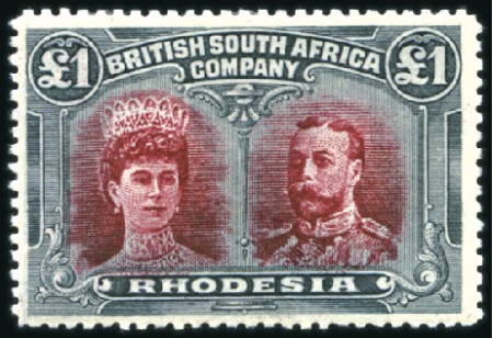 Stamp of Rhodesia 1910-13 Double Head £1 carmine-red and bluish blac