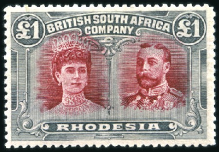 Stamp of Rhodesia 1910-13 Double Head £1 crimson and slate-black, pe