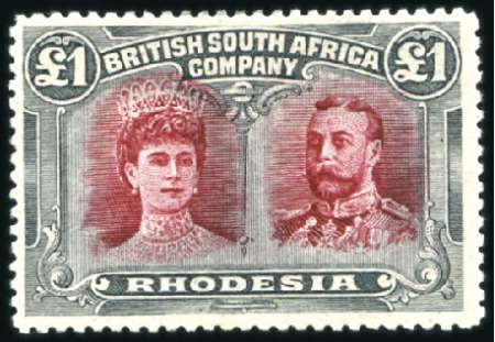 Stamp of Rhodesia 1910-13 Double Head £1 crimson and slate-black, pe