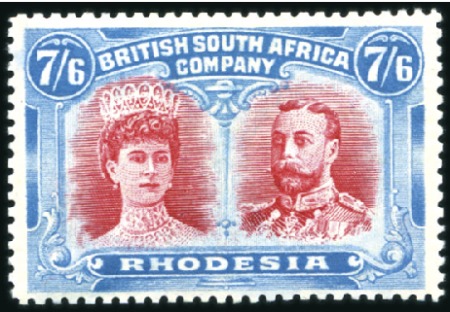 Stamp of Rhodesia 1910-13 Double Head 7s6d carmine and light blue, p