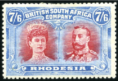 Stamp of Rhodesia 1910-13 Double Head 7s6d carmine and pale blue, pe