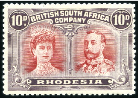 Stamp of Rhodesia 1910-13 Double Head 10d carmine and purple, perf. 