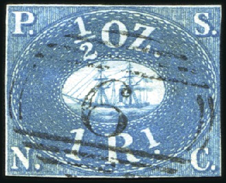 Stamp of Peru » Pacific Steam Navigation Co. Issue 1857-58 Peru Steam Navigation Co. 1R blue on blued