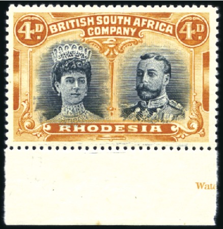 Stamp of Rhodesia 1910-13 Double Head 4d black and orange, perf. 15 