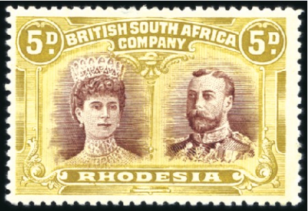 Stamp of Rhodesia 1910-13 Double Head 5d purple-brown and olive, per