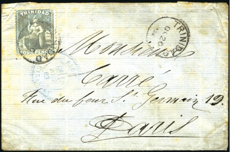 Stamp of Trinidad and Tobago 1882 (Oct 20) Envelope to France with 1863-80 4d b