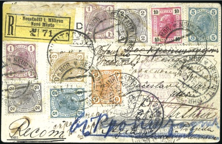 Stamp of Austria 1905 Registered Postcard from NEUSTADTL / Moravia 